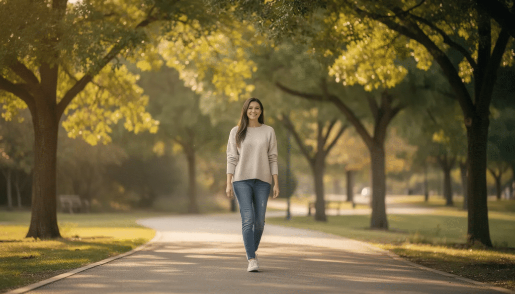 Woman walking in a park