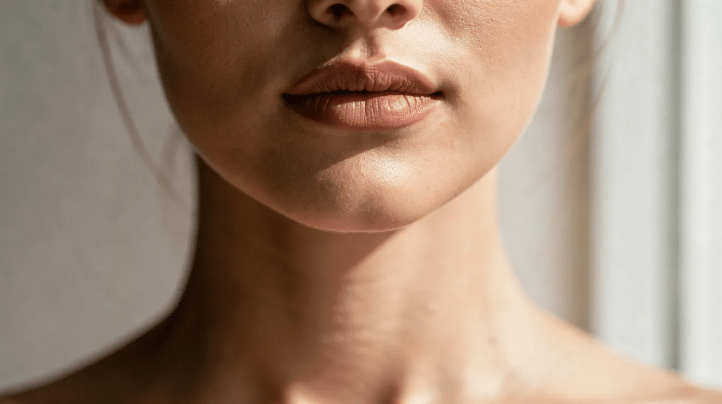 Up close of the lower half of a woman's face